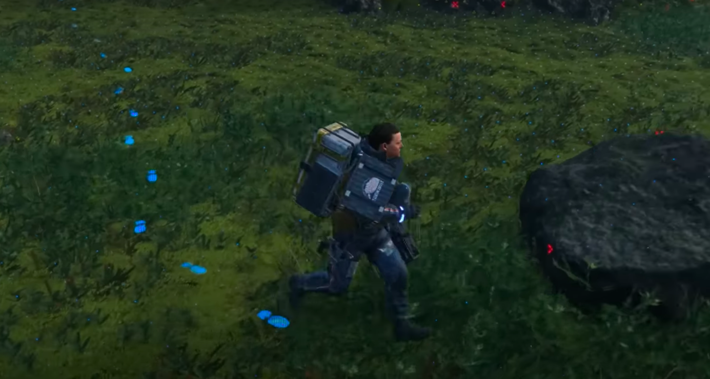 Footprints show where a player has walked in Death Stranding, adding to the data that might later form a desire path